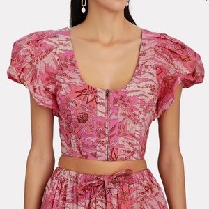 Ulla Johnson Kalena Puff Sleeve Printed Crop Top - Size 8